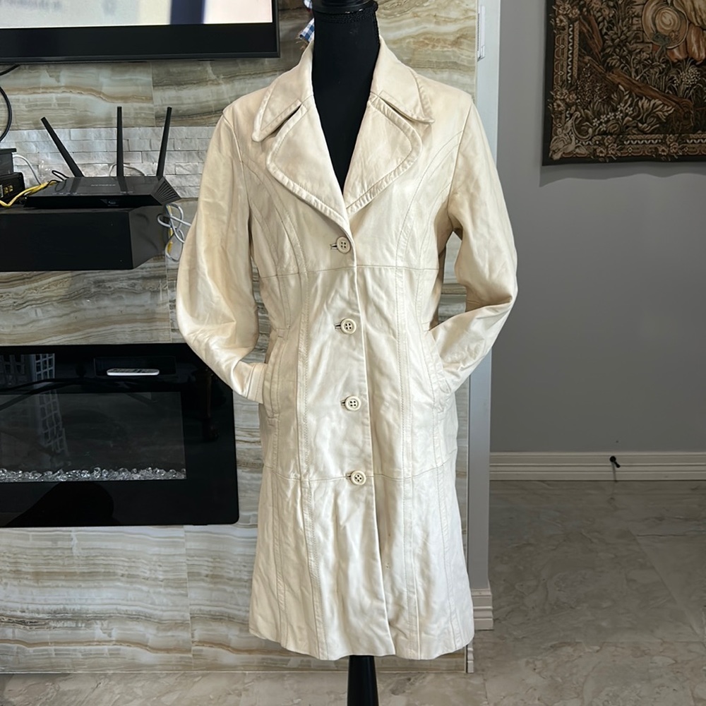 LW Women’s Cream Leather‎ Trench Coat Size S